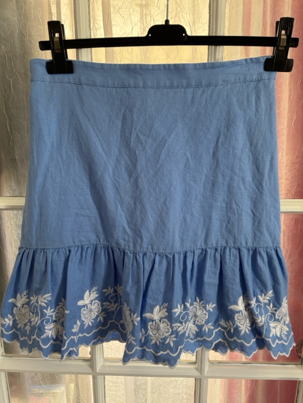 J. Crew Light Blue Mini Skirt with White Floral Embroidery